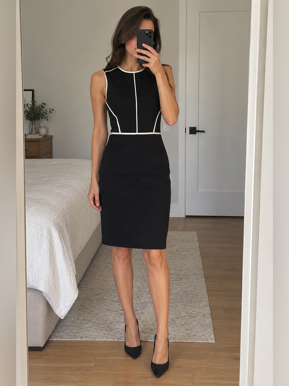 Calvin Klein Black Sheath Dress with White Piping